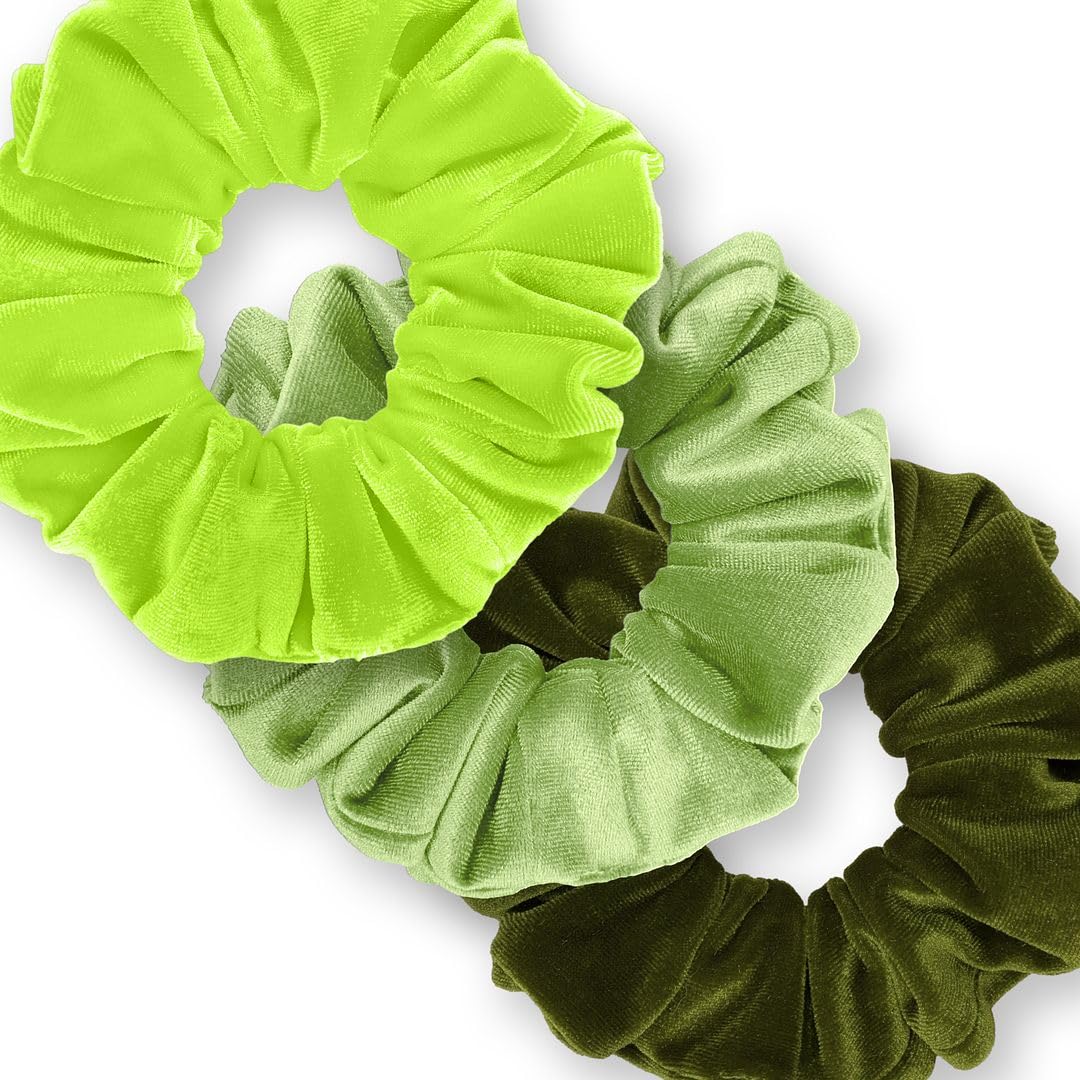 Velvet Scrunchies 3-Pack Gift Set Premium Plush Ponytail Holder Made in the USA Burgundy Forest Black
