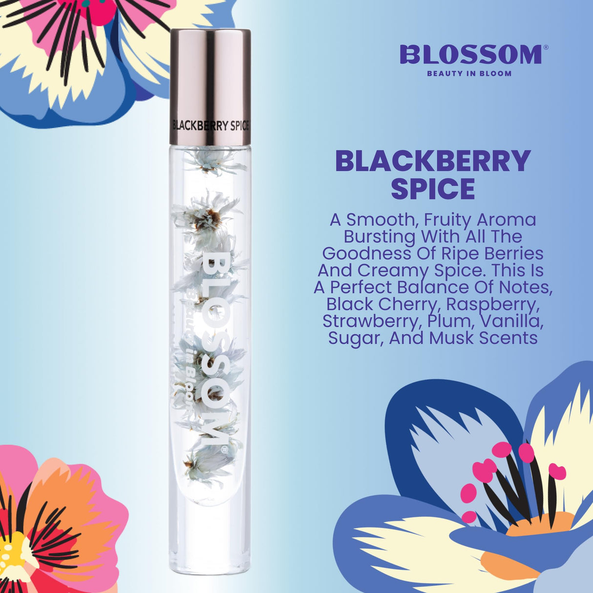 Blossom Roll on Perfume Oil for Women, Alcohol Free Rollerball Perfume with Essential Oil, Infused with Real Flowers, Made in USA, 0.20 oz (Lemon, Bergamot, Violet, White Musk), Cactus Flower