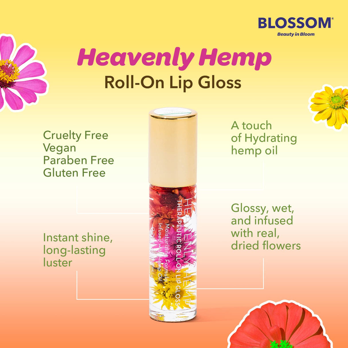 Blossom Scented Roll on Lip Gloss, Infused with Real Flowers, Made in USA, 0.20 fl. oz./5.9ml, Watermelon