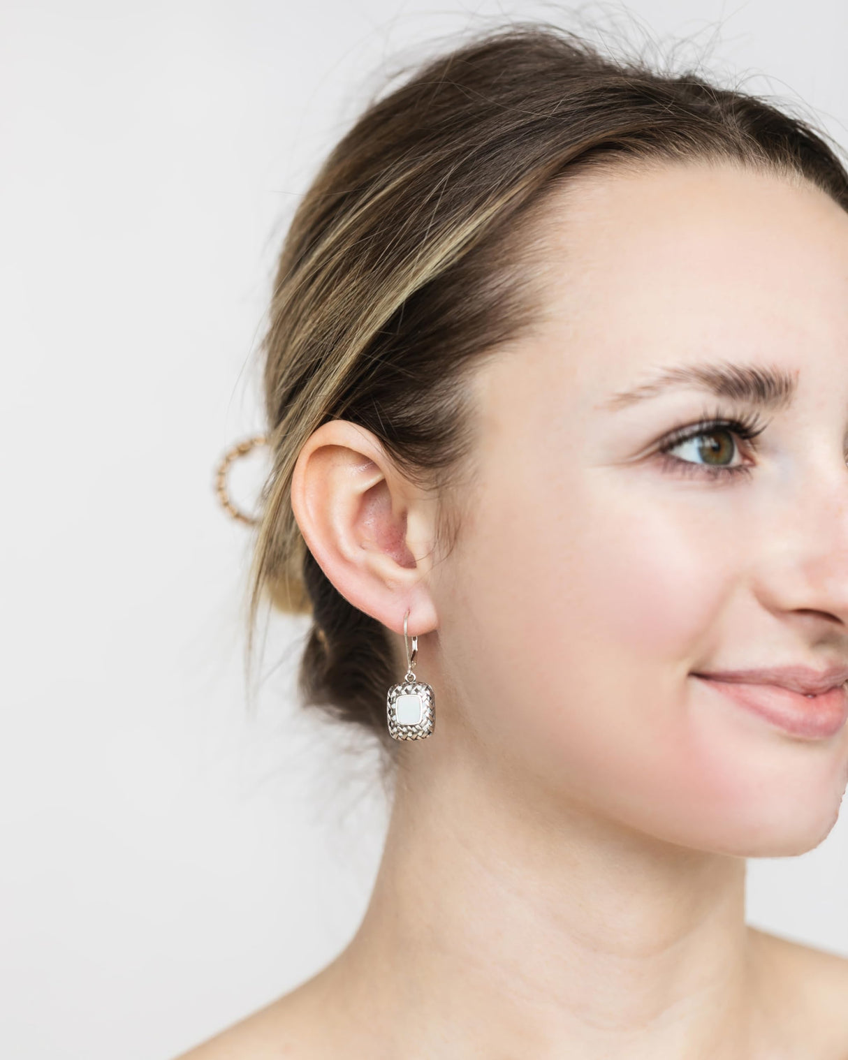 Bottled Up Designs Handmade Vintage Quilted Square Leverback Earrings, Sterling Silver, Eco Friendly, Made in USA, Birthday Gifts, Mothers Day, Women (Cobalt)