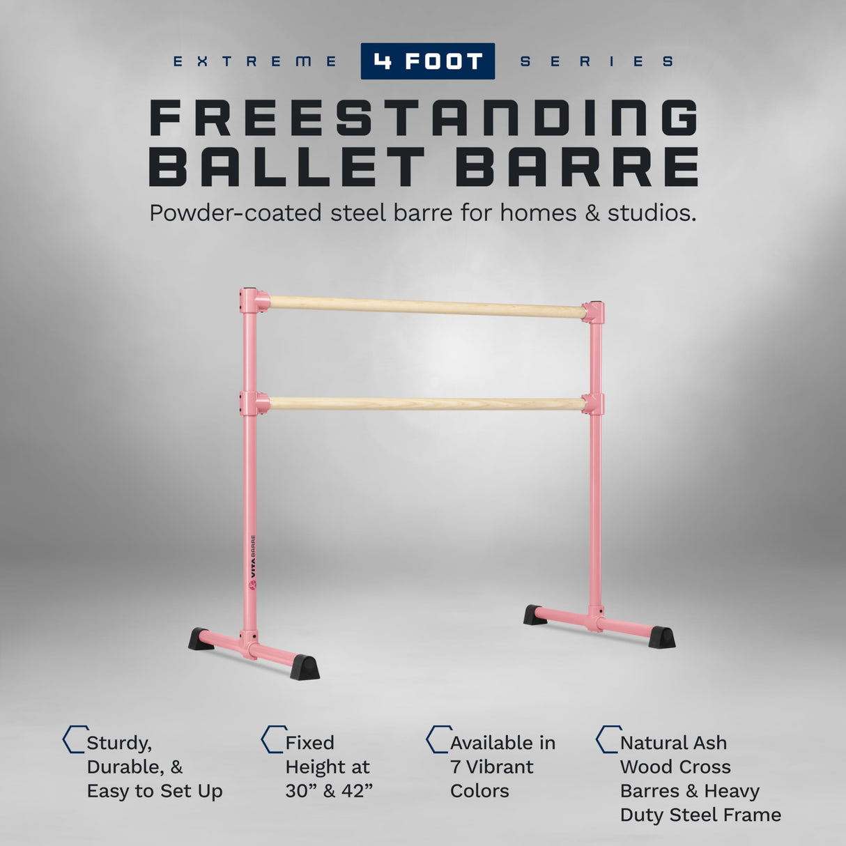 VITA Barre Portable Freestanding Double Ballet Barre, Extreme, Wood | Fixed Height, Made in USA, Home or Gym Exercise Equipment for Kids & Adults | Dance, Fitness, Pilates