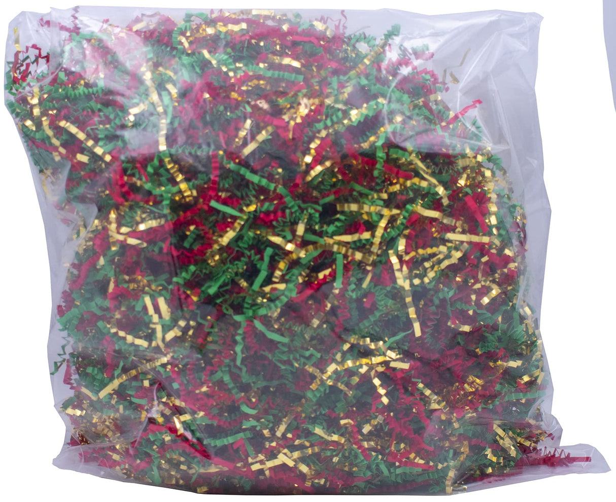 Stephanie Imports Made In USA 3-Ply Crinkle Cut Shredded Paper 2 lbs (Red & Green Christmas Mix)
