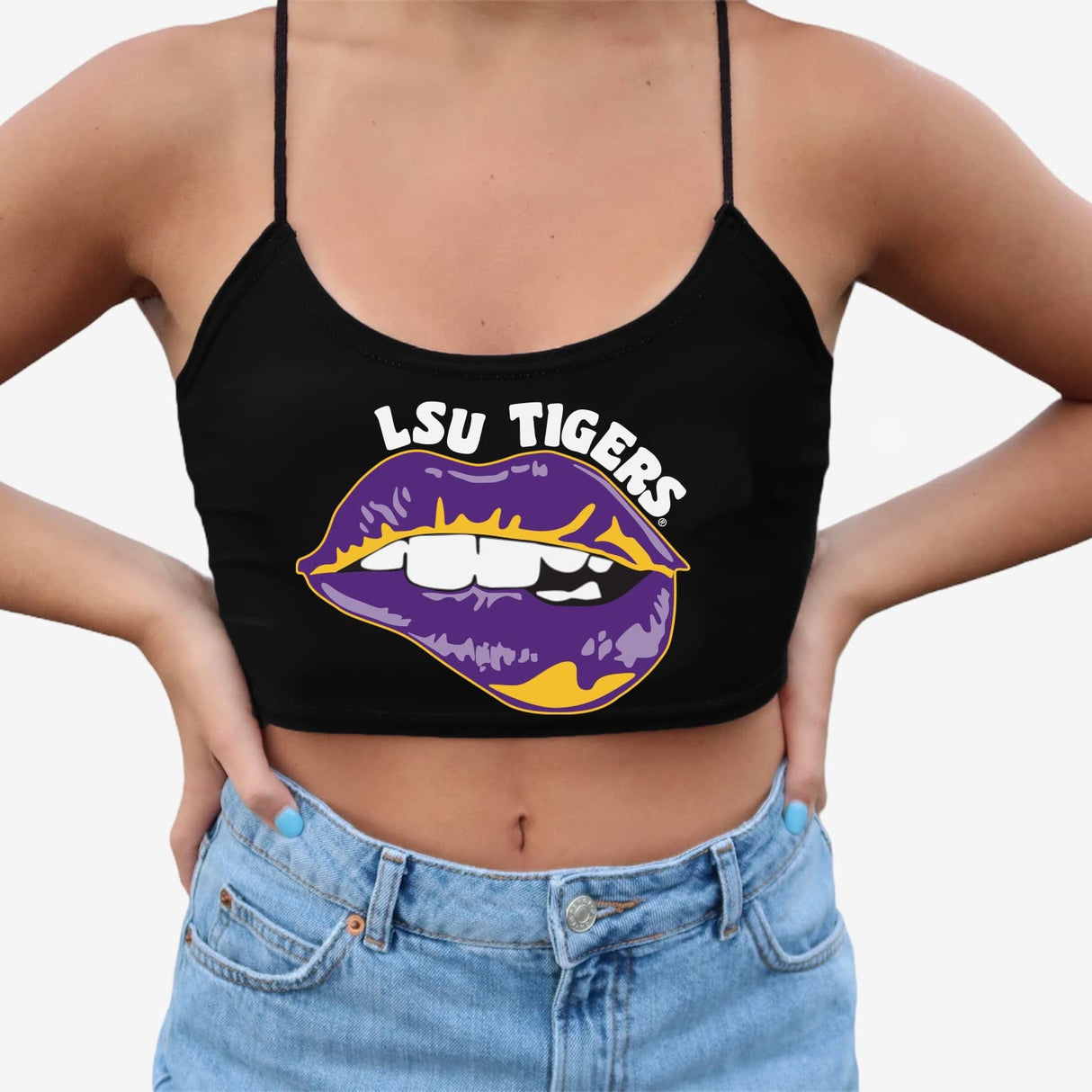 Lojobands Women's Tailgate Outfit College Spaghetti Tank Top Crop Top Made in USA One Size Fits Most