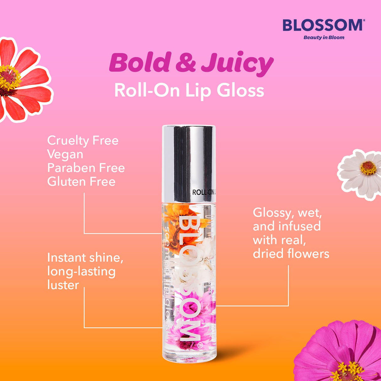 Blossom Scented Roll on Lip Gloss, Infused with Real Flowers, Made in USA, 0.20 fl. oz./5.9ml, Watermelon
