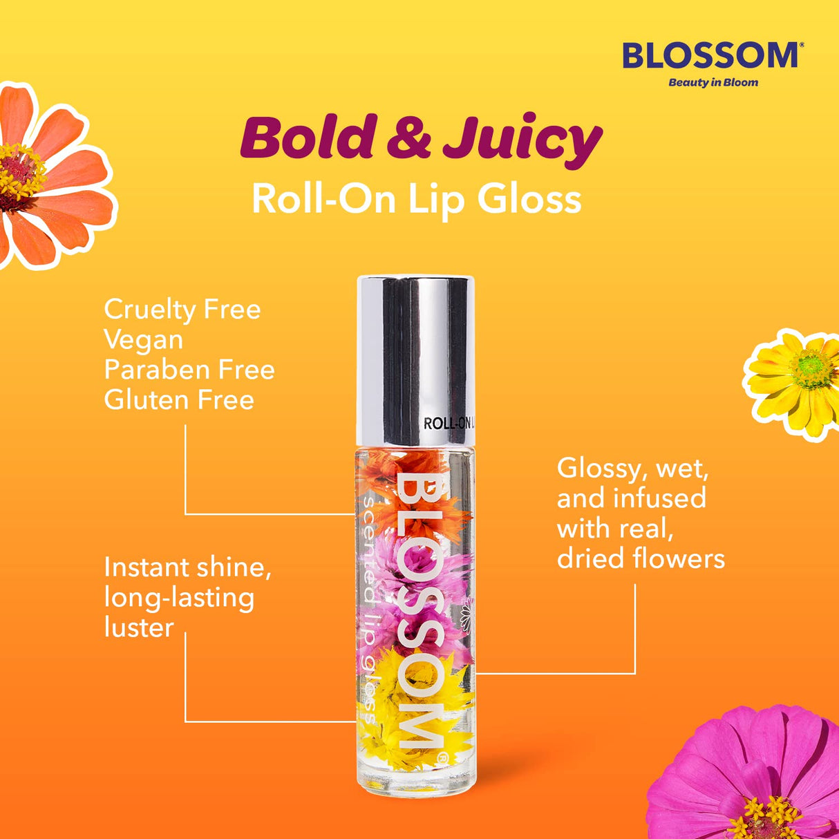 Blossom Scented Roll on Lip Gloss, Infused with Real Flowers, Made in USA, 0.20 fl. oz./5.9ml, Watermelon