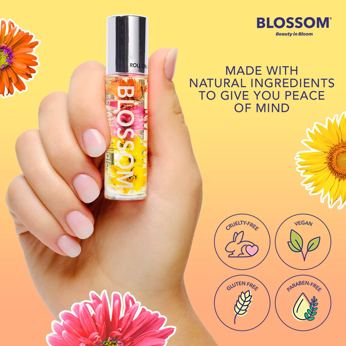 Blossom Scented Roll on Lip Gloss, Infused with Real Flowers, Made in USA, 0.20 fl. oz./5.9ml, Watermelon