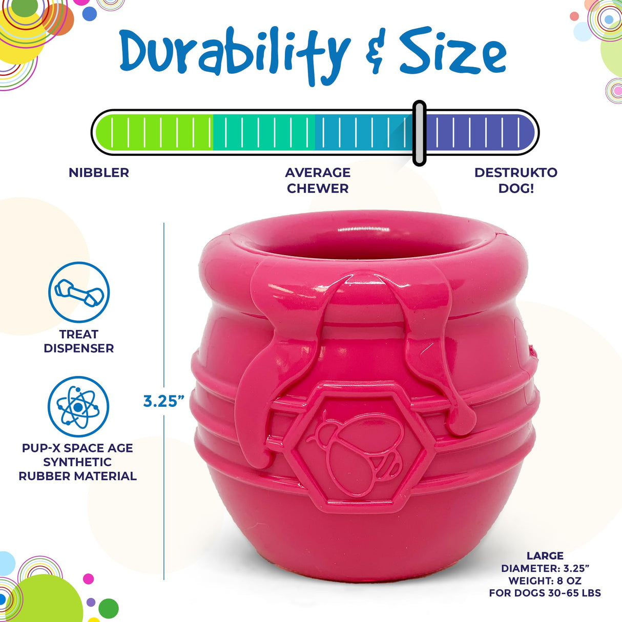 SodaPup Honey Pot – Durable Dog Treat Dispenser & Enrichment Toy Made in USA from Non-Toxic, Pet Safe, Food Safe Natural Rubber Material for Mental Stimulation, Problem Chewing, Calming Nerves, & More