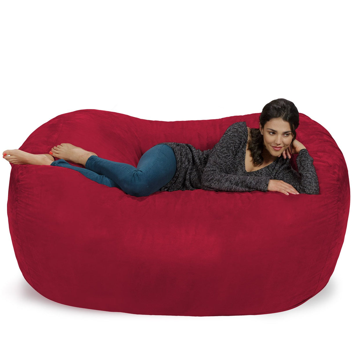 Chill Sack Bean Bag Chair: Huge 6' Memory Foam Furniture Bag and Large Lounger - Big Sofa with Soft Micro Fiber Cover - Red Furry