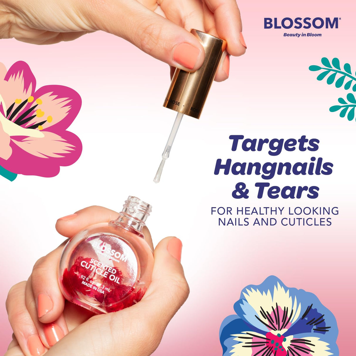 Blossom Scented Cuticle Oil, Infused with Real Flowers, Hydrating, Moisturizing, Strengthening, Made in USA, 0.5 fl. oz, Amazon Exclusive, Watermelon