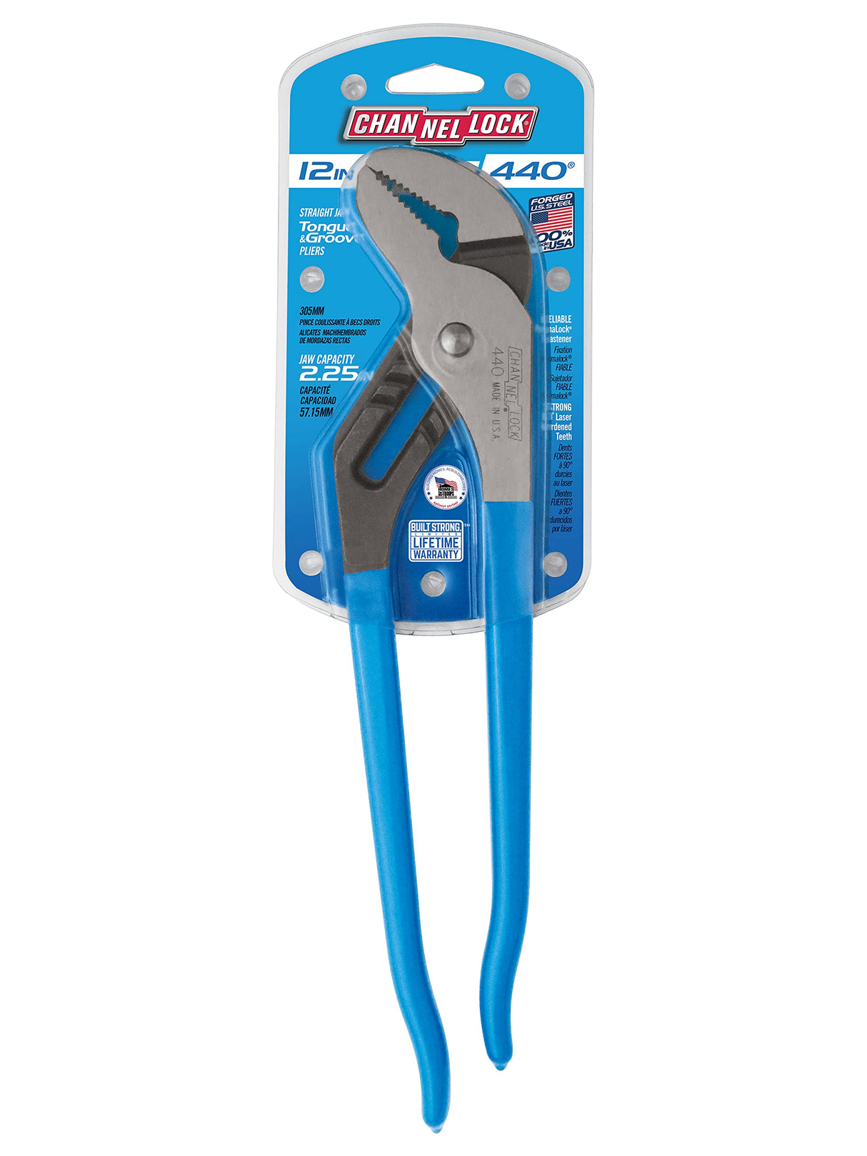 12-Inch Channellock Groove Joint Pliers with Comfort Grips - 2.25-Inch Jaw Capacity, Laser Heat-Treated 90° Teeth, Forged High Carbon Steel - Made in USA