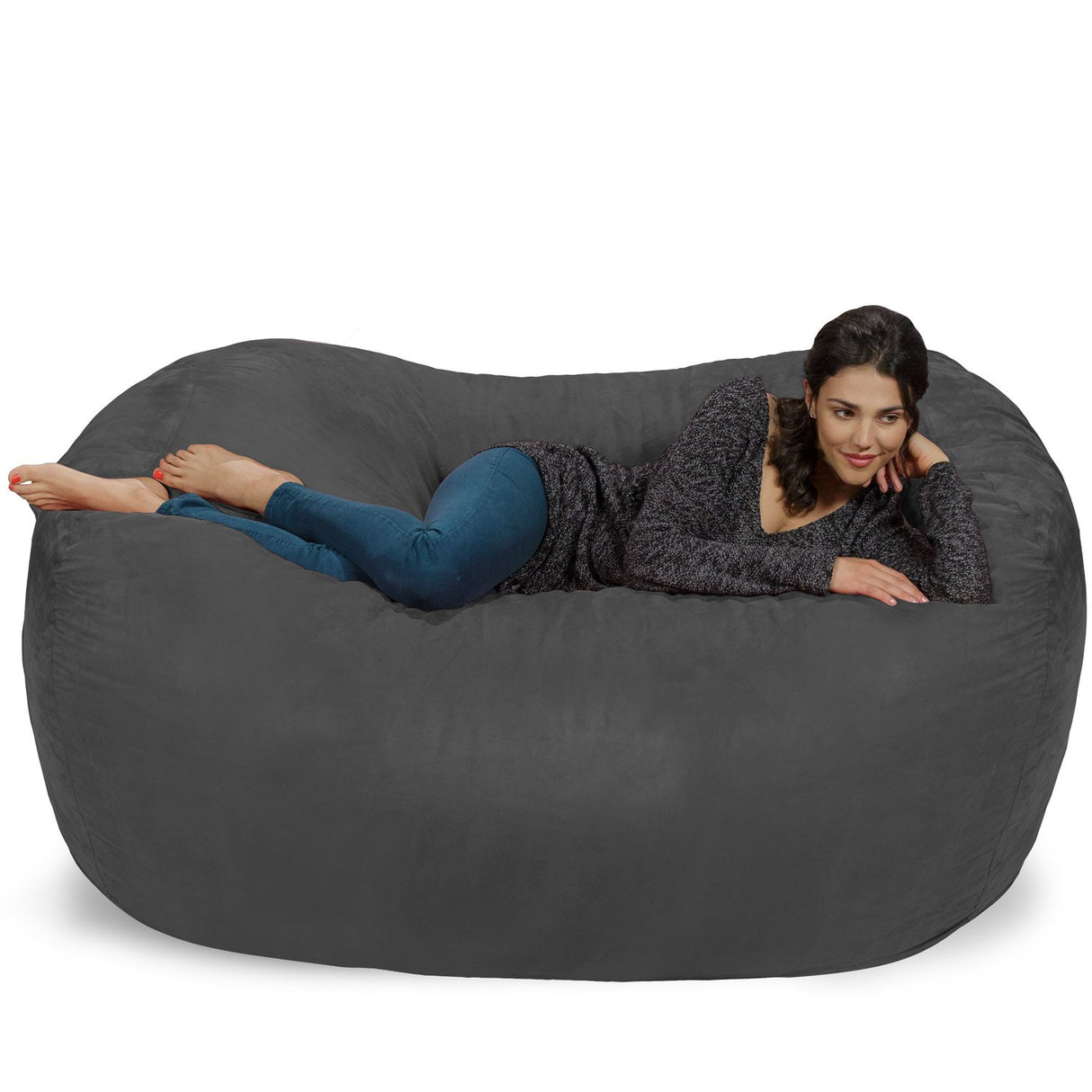 Chill Sack Bean Bag Chair: Huge 6' Memory Foam Furniture Bag and Large Lounger - Big Sofa with Soft Micro Fiber Cover - Red Furry