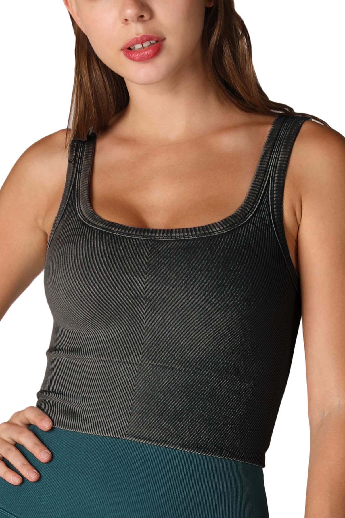 NIKIBIKI Women Seamless Vintage Chevron Ribbed Crop Top, Made in U.S.A, One Size