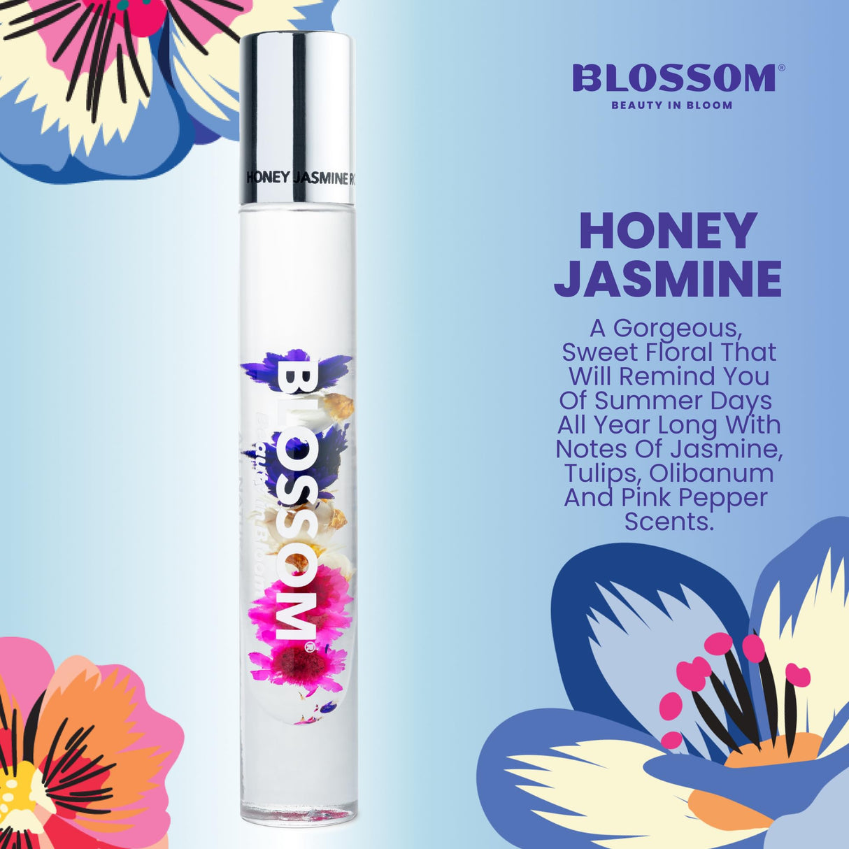 Blossom Roll on Perfume Oil for Women, Alcohol Free Rollerball Perfume with Essential Oil, Infused with Real Flowers, Made in USA, 0.20 oz (Lemon, Bergamot, Violet, White Musk), Cactus Flower