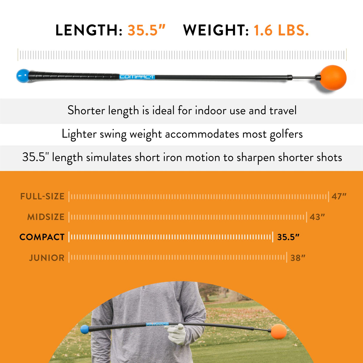 Orange Whip Golf Swing Trainer Aid Patented & Made in USA for Improved Rhythm, Flexibility, Balance, Tempo, and Strength *American Made*