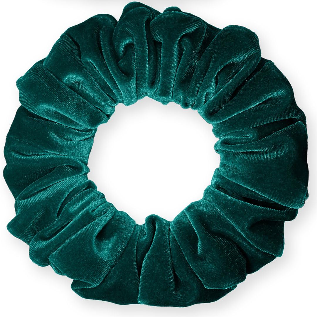 Velvet Scrunchies Jumbo Size Plush Big Ponytail Holders Thick Braided Locked Hair Big Made in the USA Green Pine