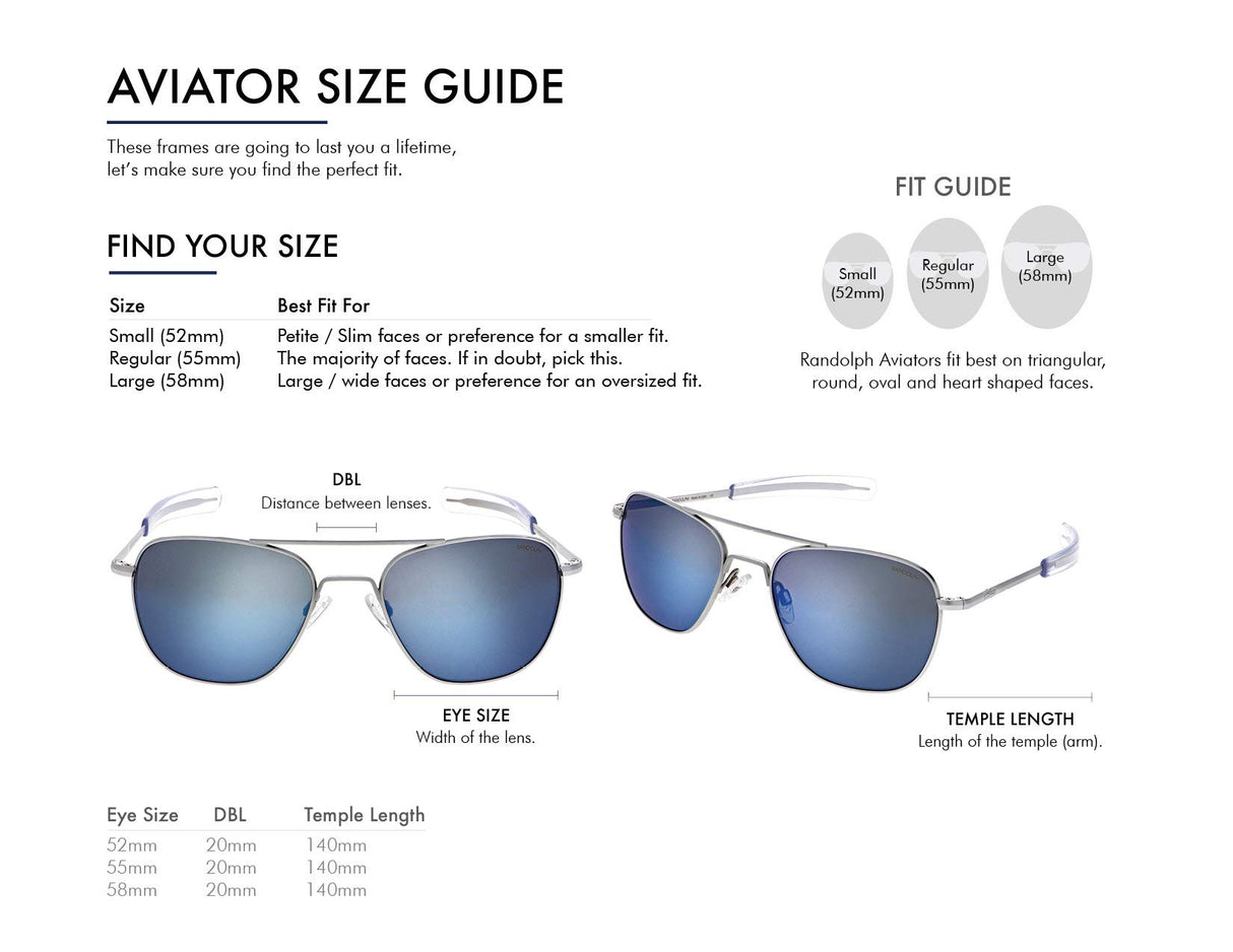 Mens or Womens Aviator Sunglasses, Matte Chrome, Classic, Polarized and Non-Polarized with UV Protection by Randolph USA