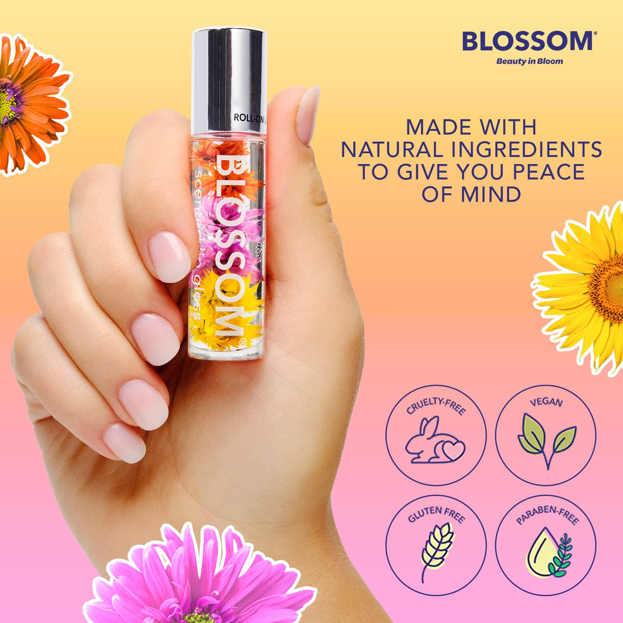 Blossom Scented Roll on Lip Gloss, Infused with Real Flowers, Made in USA, 0.20 fl. oz./5.9ml, Watermelon