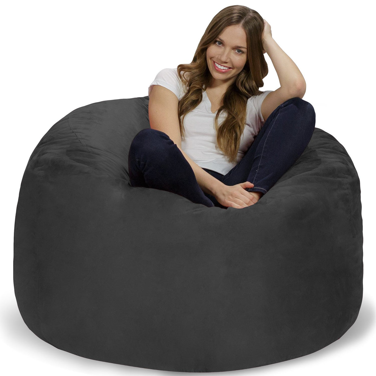 Chill Sack Bean Bag Chair: Giant 4' Memory Foam Furniture Bean Bag - Big Sofa with Soft Micro Fiber Cover - Black