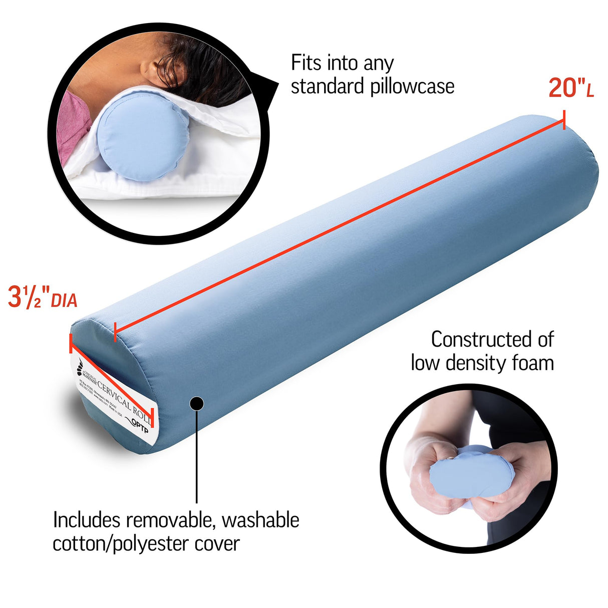 OPTP The Original McKenzie Cervical Roll, 20" Neck Support Pillow to Relieve Neck and Back Pain - Round Pillow for Improved Sleeping Support and Cervical Pain Relief - Made in The USA