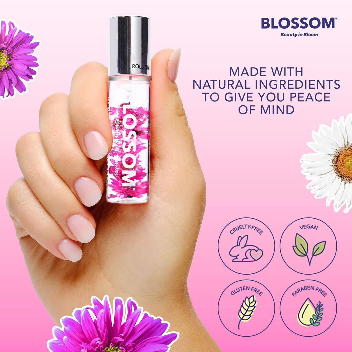 Blossom Scented Roll on Lip Gloss, Infused with Real Flowers, Made in USA, 0.20 fl. oz./5.9ml, Watermelon