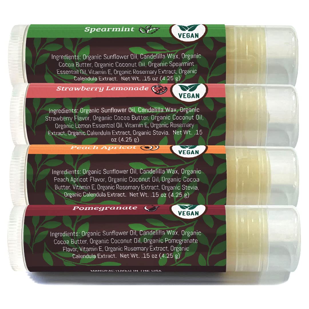 USDA Organic Lip Balm 6-Pack by Earth's Daughter Stocking Stuffers - Fruit Flavors, Beeswax, Coconut Oil, Vitamin E - Best Lip Repair Chapstick for Dry Cracked Lips - Moisturizing Lip Care