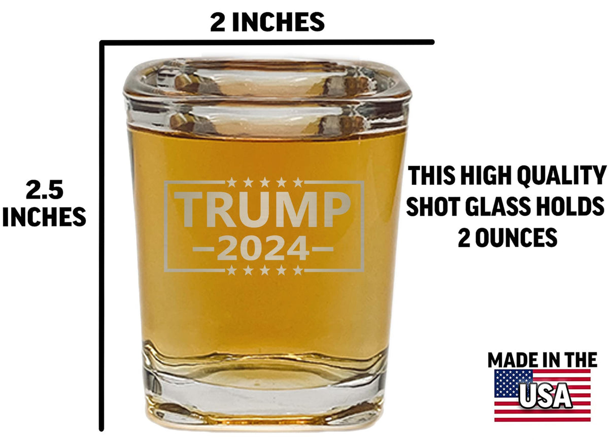 Rogue River Tactical Square shot glass Combo Trump 2024, US Constitution We The People USA Flag Tattered Shot Glass Gift For Military Veteran Republican Conservative or Patriotic American
