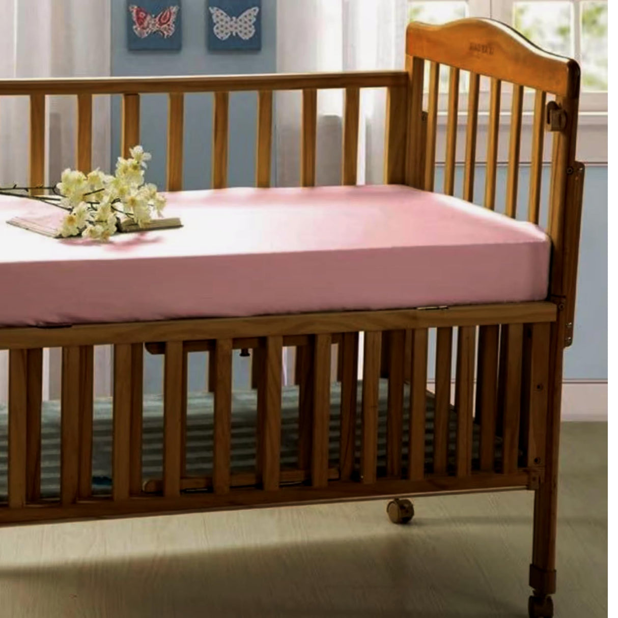 100% Mulberry Silk Crib Sheets for Baby Toddler Hair, Made in USA, Pure 22 Momme Organic Silk Boy Girl Fitted Crib Bed Sheet, Mini Crib Mattress Sheet, Soft Silk Crib Cover, Hypoallergenic (Blue Grey)