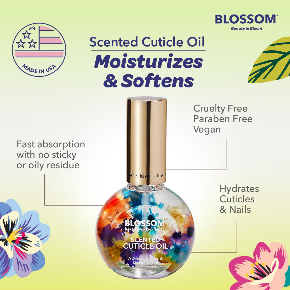 Blossom Scented Cuticle Oil, Infused with Real Flowers, Hydrating, Moisturizing, Strengthening, Made in USA, 0.5 fl. oz, Amazon Exclusive, Watermelon