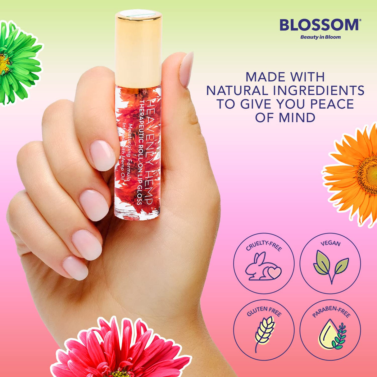 Blossom Scented Roll on Lip Gloss, Infused with Real Flowers, Made in USA, 0.20 fl. oz./5.9ml, Watermelon
