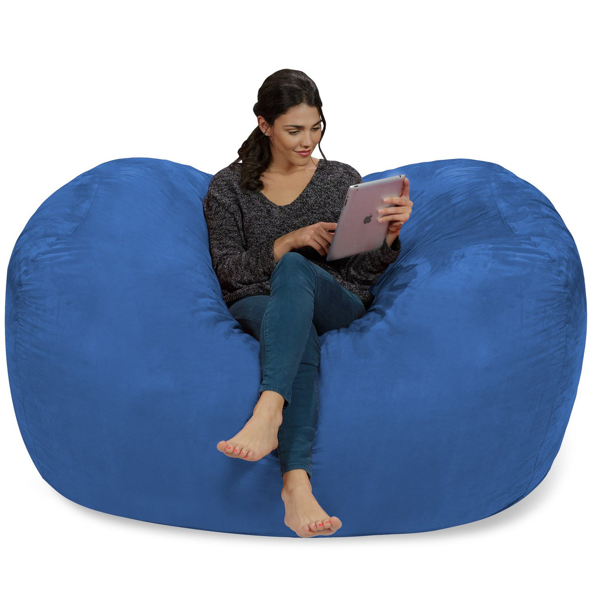 Chill Sack Bean Bag Chair: Huge 6' Memory Foam Furniture Bag and Large Lounger - Big Sofa with Soft Micro Fiber Cover - Red Furry