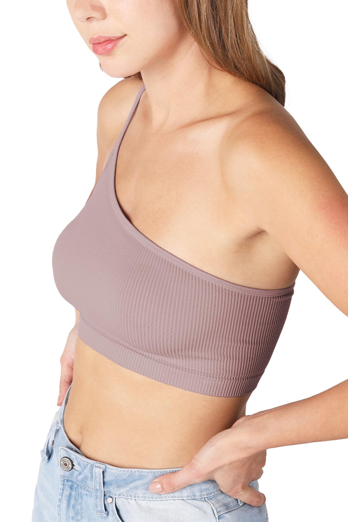 NIKIBIKI Women Seamless One Shoulder Ribbed Bralette, Made in U.S.A, One Size
