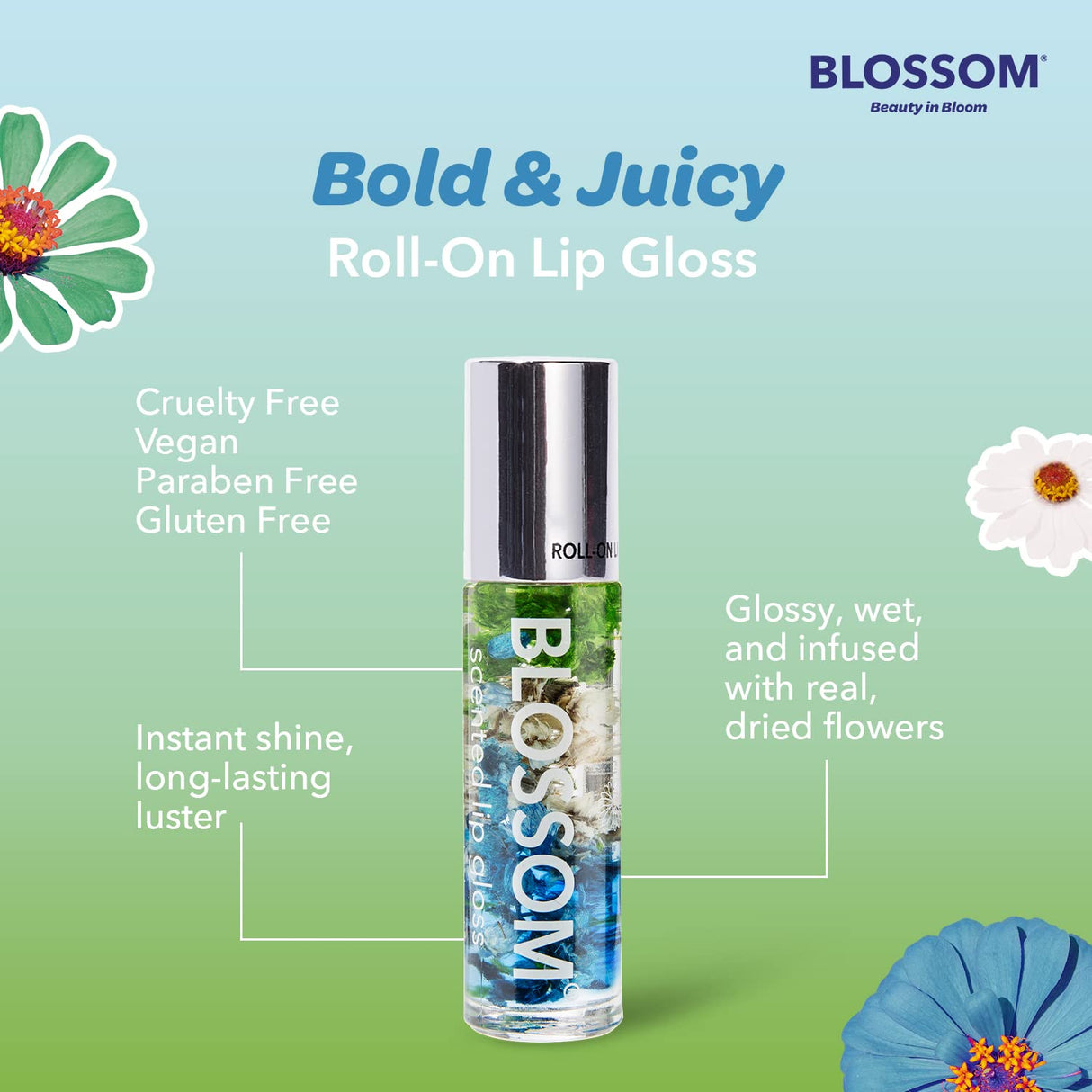 Blossom Scented Roll on Lip Gloss, Infused with Real Flowers, Made in USA, 0.20 fl. oz./5.9ml, Watermelon