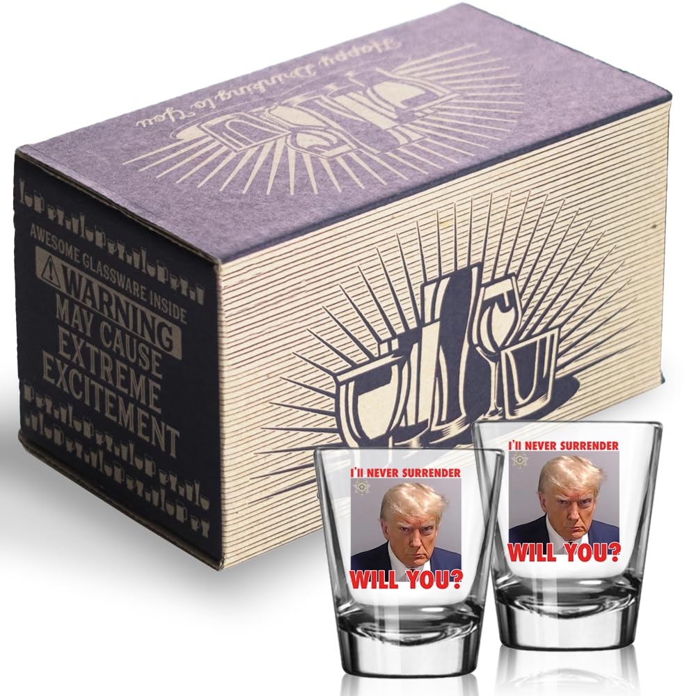 Trump Mugshot Shot Glass | Trump Lovers Gift | Gift for Him - Set of 4 (2 oz)