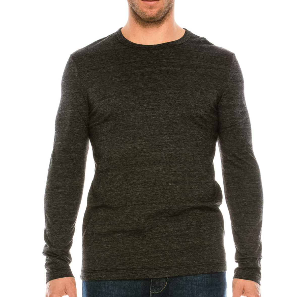 YURO-K Men's Binded Neck Premium Tri-Blend Classic Long Sleeve Crew Neck T-Shirt S-XX Large