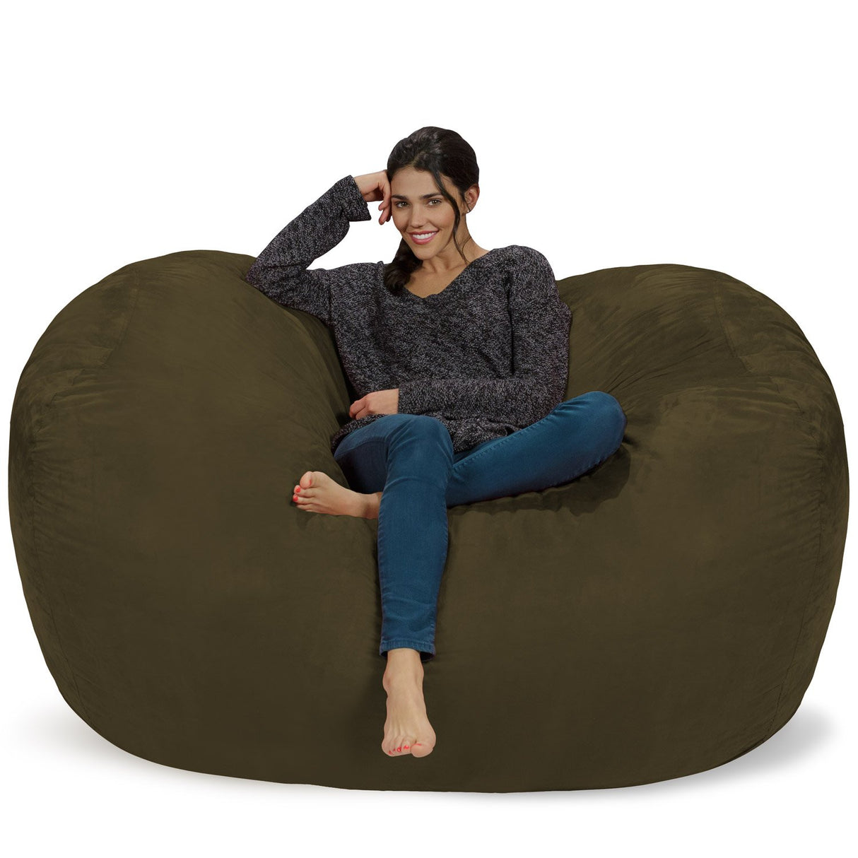 Chill Sack Bean Bag Chair: Huge 6' Memory Foam Furniture Bag and Large Lounger - Big Sofa with Soft Micro Fiber Cover - Red Furry