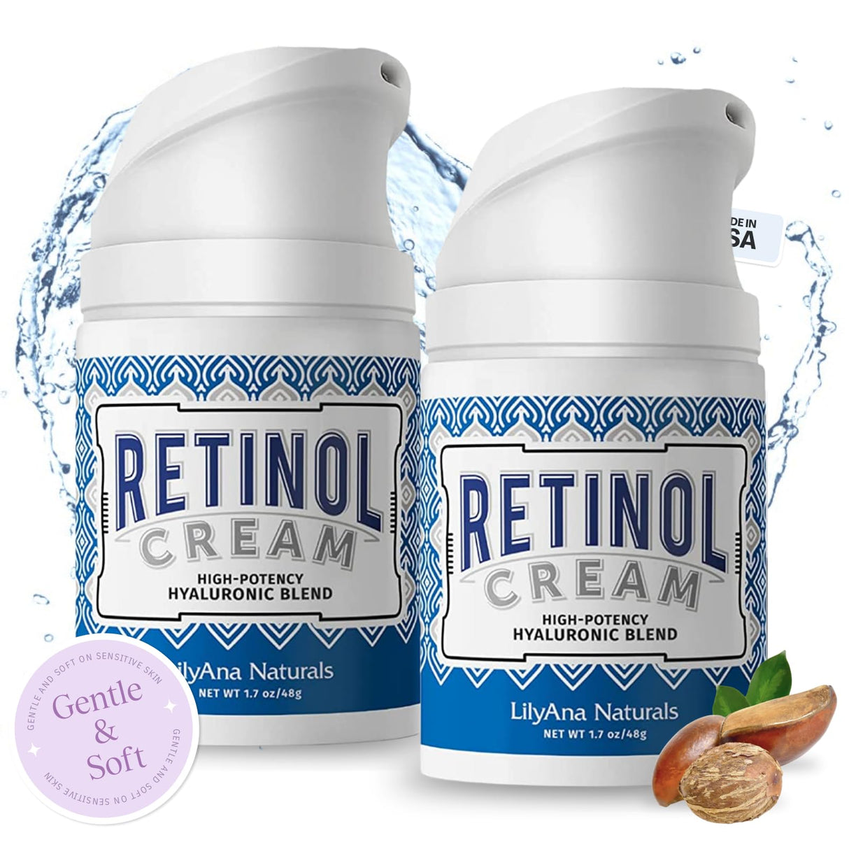 LilyAna Naturals Retinol Cream - Made in USA, Anti Aging Moisturizer for Face and Neck,Wrinkle, Retinol Complex - 1.7oz