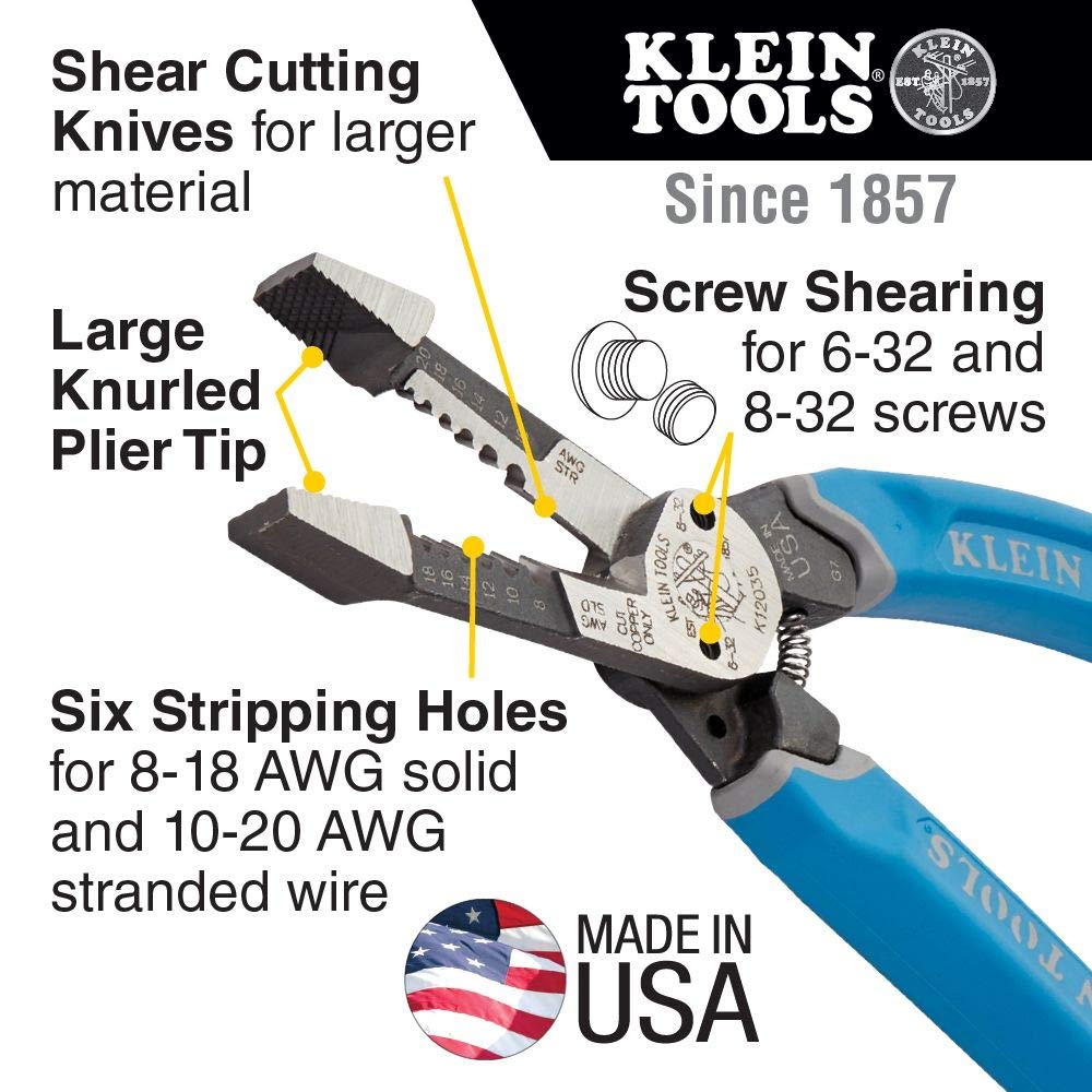 Klein Tools K12035 Klein-Kurve Wire Cutters, Heavy Duty Wire Stripping Tool, Made in USA