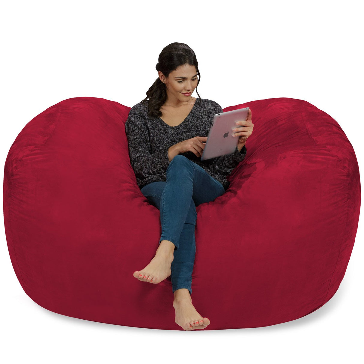 Chill Sack Bean Bag Chair: Huge 6' Memory Foam Furniture Bag and Large Lounger - Big Sofa with Soft Micro Fiber Cover - Red Furry