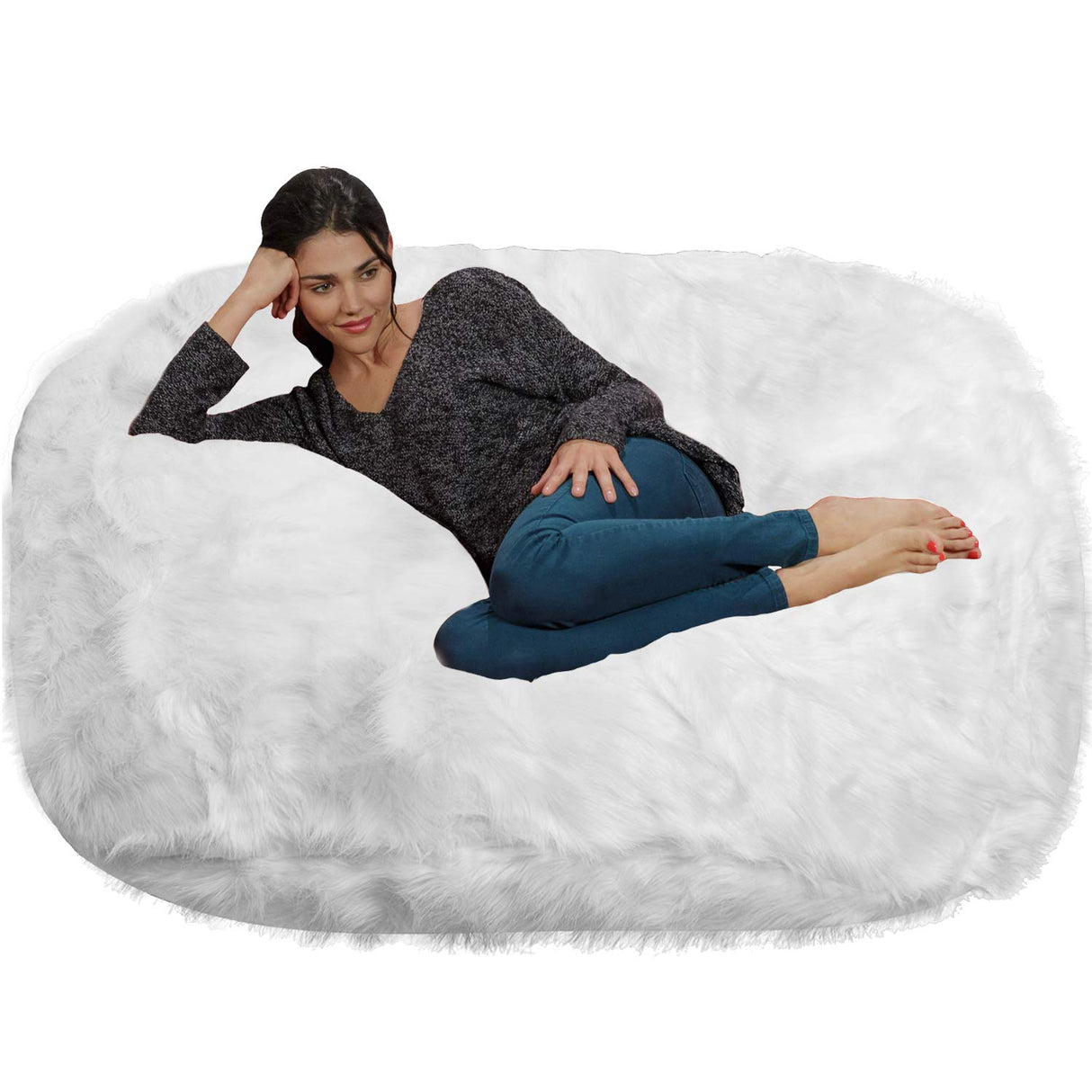 Chill Sack Bean Bag Chair: Huge 6' Memory Foam Furniture Bag and Large Lounger - Big Sofa with Soft Micro Fiber Cover - Red Furry