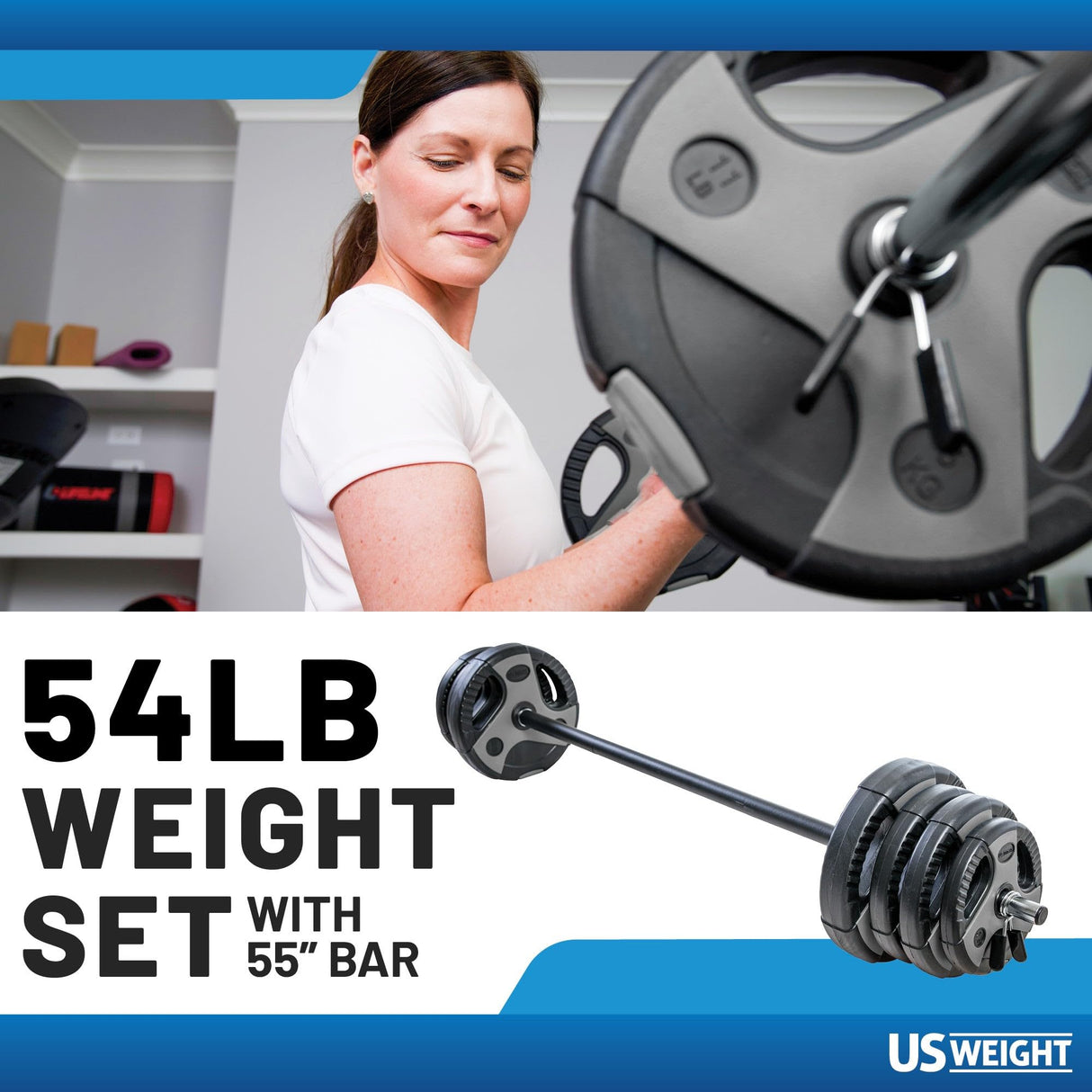 US Weight Barbell Weight Set for Home Gym with 55” padded Bar - Adjustable Weights for Exercise, Lifting, and to Build Muscle