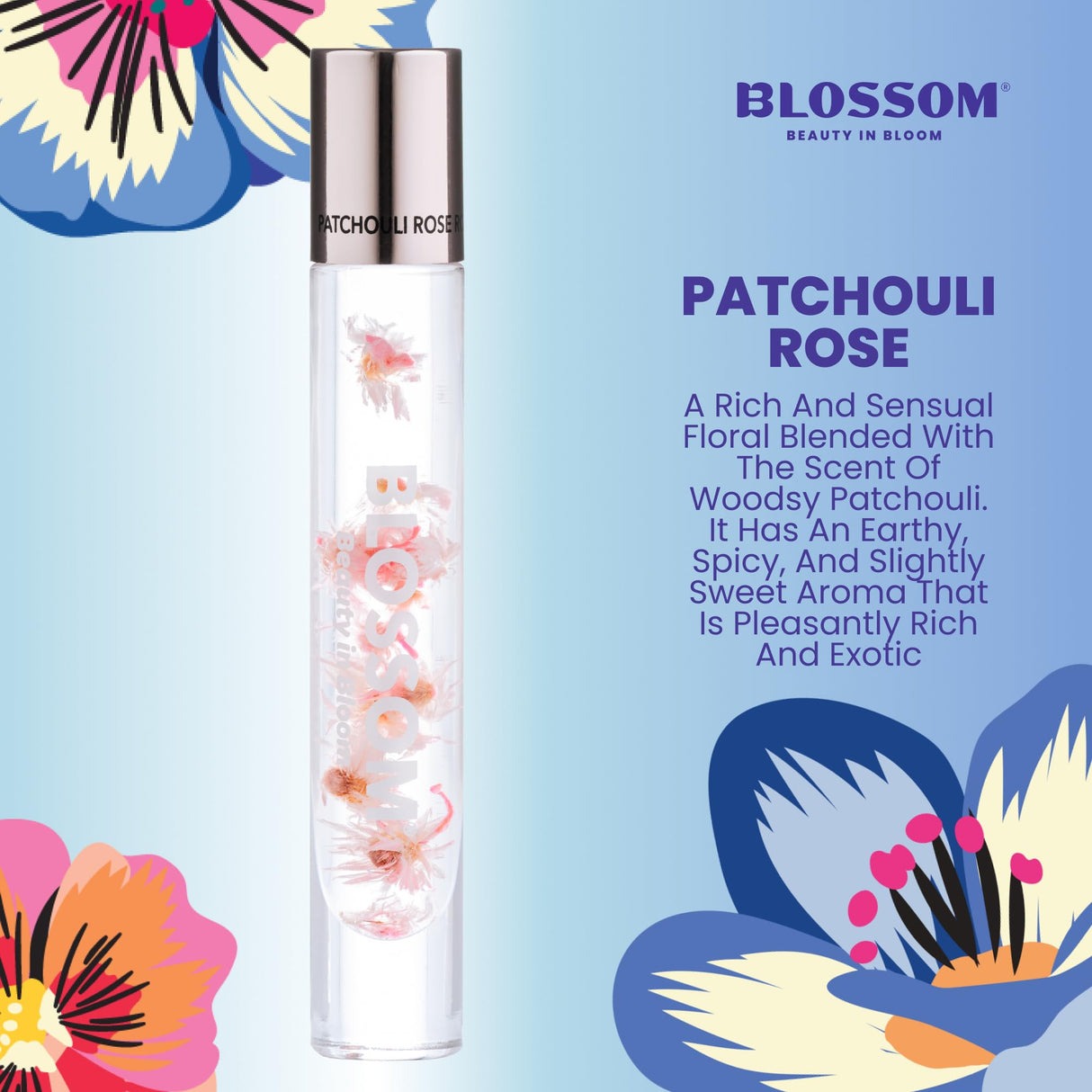 Blossom Roll on Perfume Oil for Women, Alcohol Free Rollerball Perfume with Essential Oil, Infused with Real Flowers, Made in USA, 0.20 oz (Lemon, Bergamot, Violet, White Musk), Cactus Flower