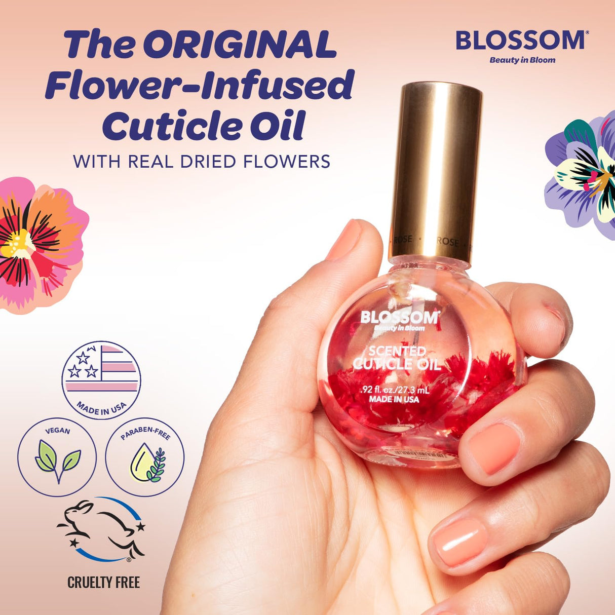 Blossom Scented Cuticle Oil, Infused with Real Flowers, Hydrating, Moisturizing, Strengthening, Made in USA, 0.5 fl. oz, Amazon Exclusive, Watermelon