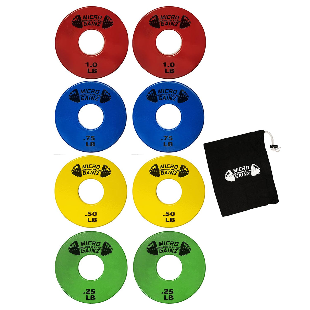 Micro Gainz Standard 1-Inch Center Hole Fractional 8 Piece Weight Plates with Bag, Designed for Standard 1-Inch Dumbbell & Barbell for Strength Training and Weight Lifting, Made in USA