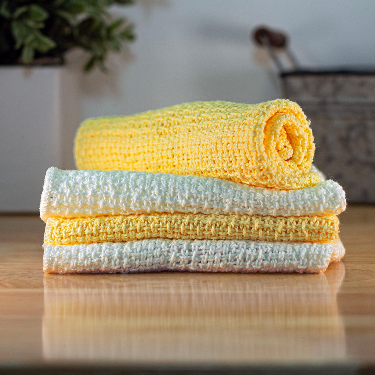 Old Fashion 100% Cotton Dishcloths - Set of 4 Mixed Colors - 4 Natural -11" x 11"