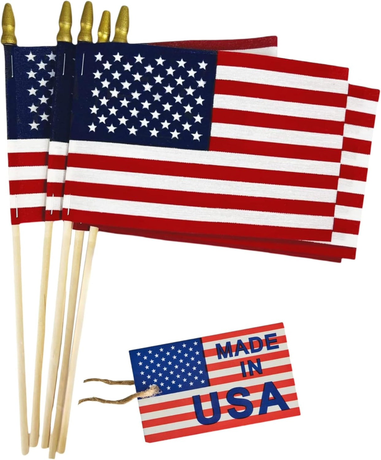 GIFTEXPRESS Set of 12, Proudly Made in U.S.A. Small American Flags 4x6 Inch/Small US Flag/Mini American Stick Flag/American Hand Held Stick Flags Spear Top