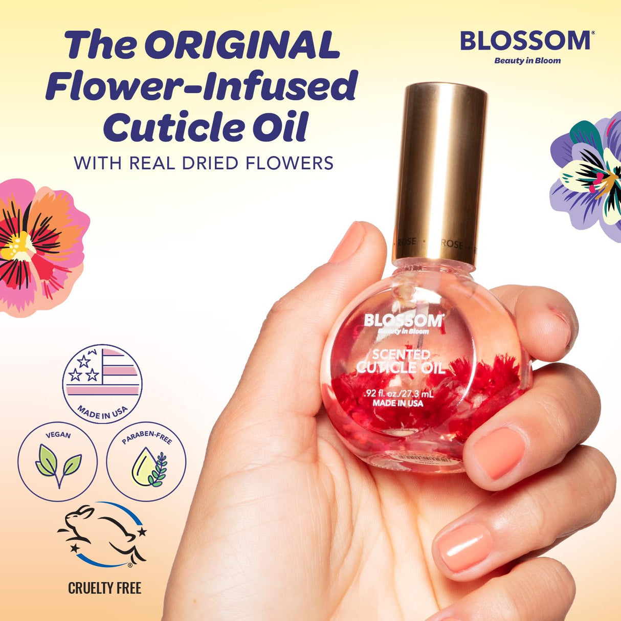 Blossom Scented Cuticle Oil, Infused with Real Flowers, Hydrating, Moisturizing, Strengthening, Made in USA, 0.5 fl. oz, Amazon Exclusive, Watermelon