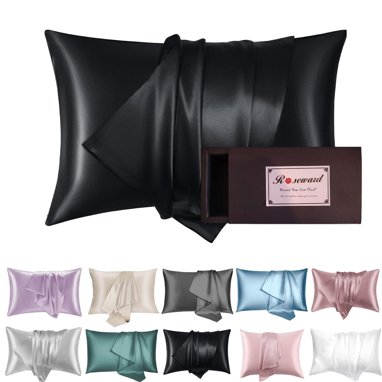 Silk Pillow Cases with Zipper Made in USA-Organic 19 Momme Mulberry Silk Pillowcase for Hair and Skin-6A Grade, Dark Grey, Anti Wrinkle, Anti Acne (Slate Grey 2 Pack, Queen 20''x30'')