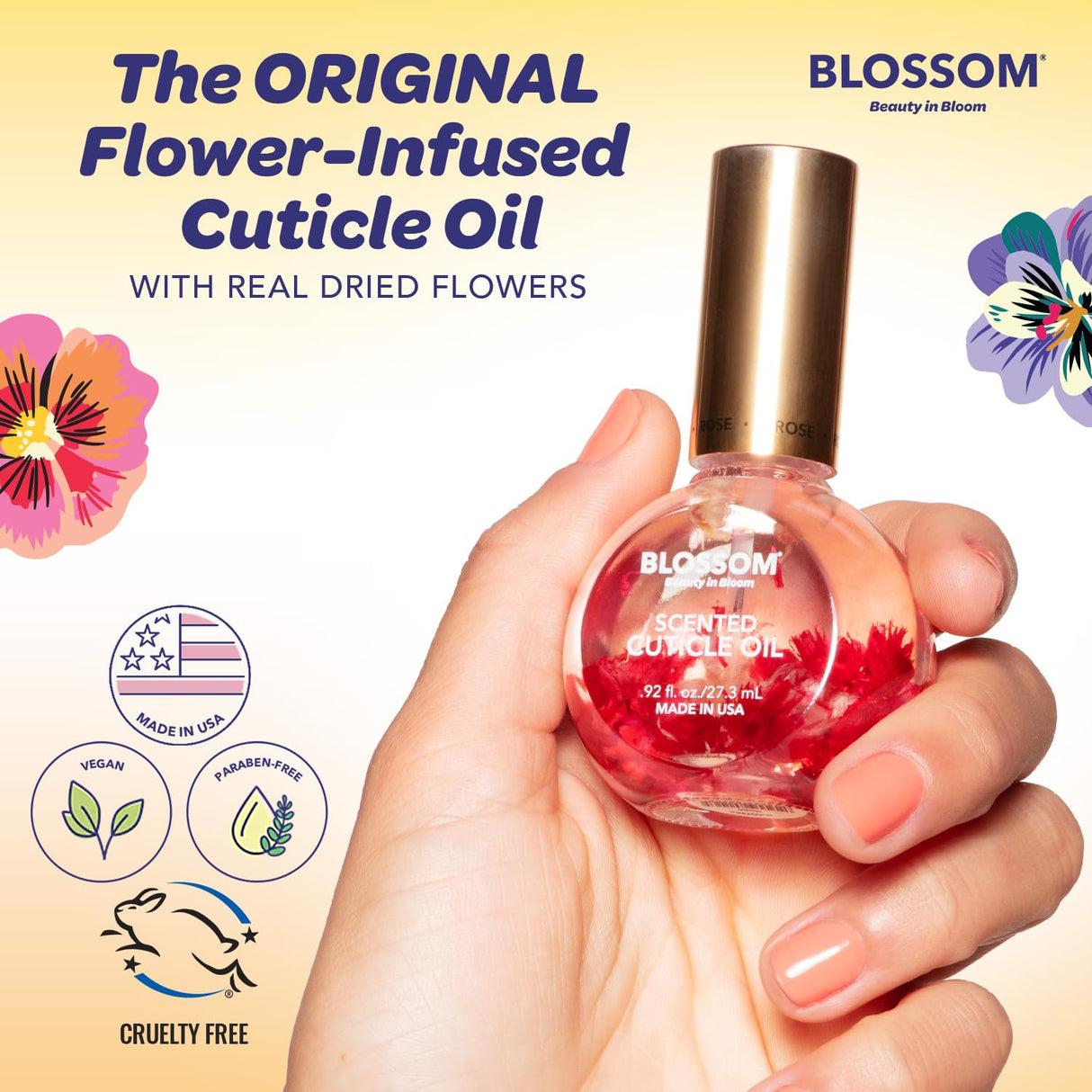 Blossom Scented Cuticle Oil, Infused with Real Flowers, Hydrating, Moisturizing, Strengthening, Made in USA, 0.5 fl. oz, Amazon Exclusive, Watermelon