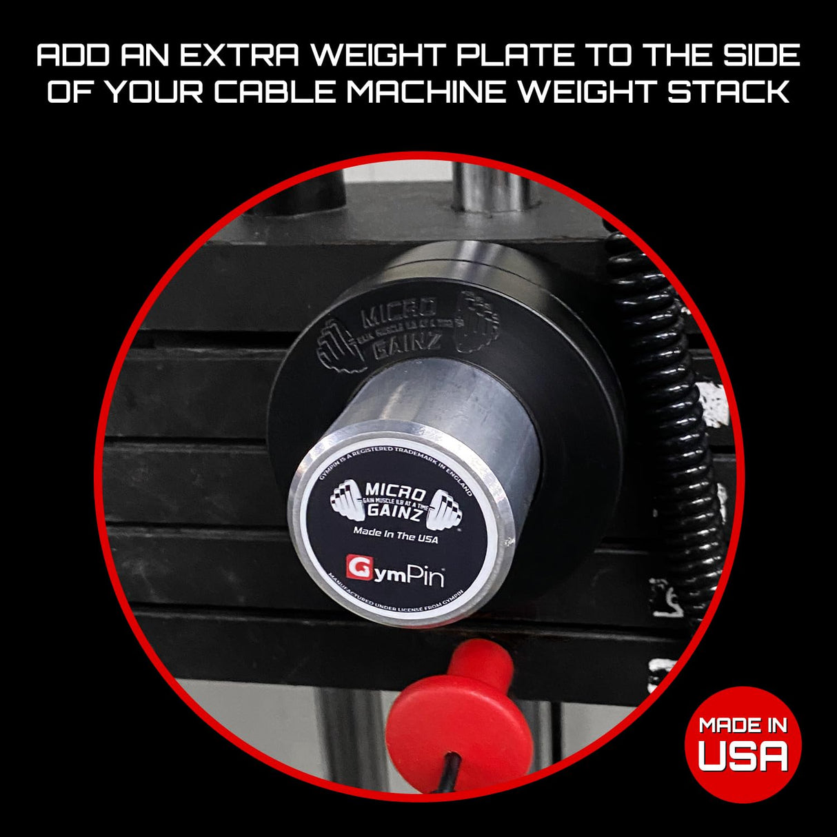 Micro Gainz GymPin Weight Stack Extender Pin for Cable Machine & Home Gym, Designed for Weight Lifting & Strength Training Allowing Additional Olympic Weight Plates, Made in The USA