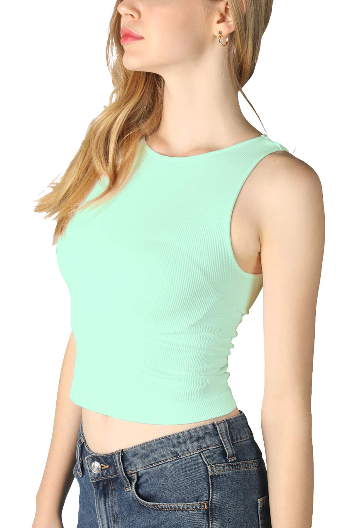 NIKIBIKI Women Seamless High Neck Ribbed Crop Top, Made in U.S.A, One Size